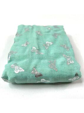 New Avenue 9 Aqua Blue Metallic Silver Butterfly Scarf 29x74